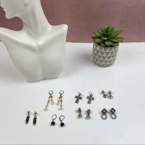 Beaded Silver Dangle Earrings Set Of 7 Women Jewelry